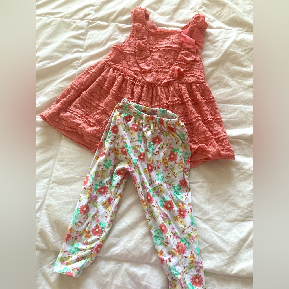 Nannette 6T Coral Tank Top Dress & Foral Leggings